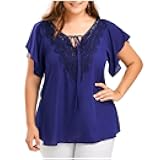 Feitong Summer Women Lady Chiffon Loose Shirt Casual Short Sleeve Blouse Female Blue