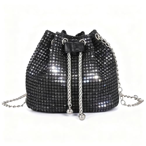 Elegante bolsa de mão feminina moderna com strass bolsa de ombro brilhante para festas e viagens femininas, Preto, Medium