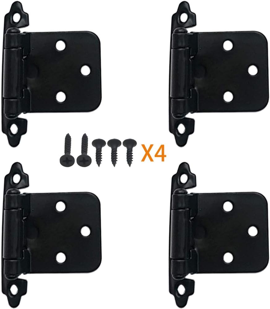 1/2 Inch Overlay Cabinet Door Hinges, Flush Cabinet Hinges, Matte Black,(4Pack)