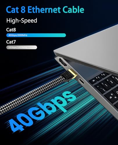 ARISKEEN Cat 8 Ethernet Cable 15M, High-Speed 40Gbps 2000MHz Internet Cable Braided Flat Gigabit Rj45 STP Shielded Internet Network Lan Cable Cord for Modem Router PC - Image 2