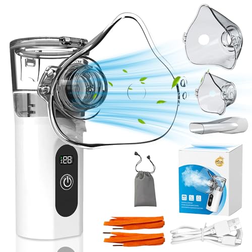 Weciau Nebulizador Portátil, Nebulizador Silencioso para Adultos y Niños con Pantalla LED y Autolimpieza, Inhalador Nasal con 2 Máscaras y Boquilla, para Uso Doméstico y de Viaje