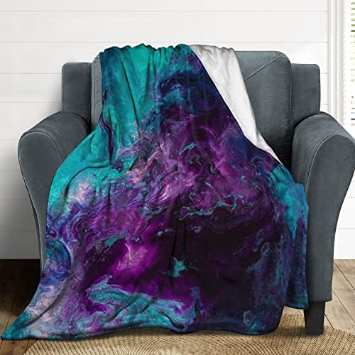 Galaxy Purple Teal Turquoise Flannel Fleece Throw Blankets 50"X40" Lightweight Fluffy Winter Fall Blanket Cozy Soft Fuzzy Plush Home Decor For Couch Bed Sofa Bedroom Living Room Travel #TOP6