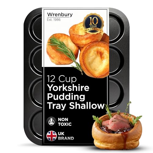 Wrenbury 12 Cup Yorkshire Pudding Tray - Non Stick Heavy Gauge Carbon Steel Baking Tin - Ideal for Smaller Yorkshire Puddings and Toad in The Hole