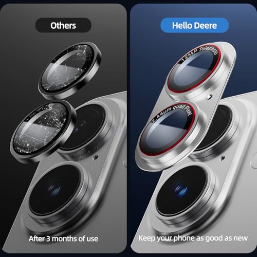 Image of HelloDeere 9H High-alumina Tempered Glass Camera Lens Protector for iPhone 17 Lens, Military-Grade Shatterproof with Strong Adsorption, Full Coverage Case-Friendly Cover (Silver, 17-2 Pack)
