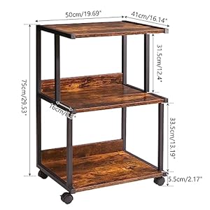 IBUYKE Printer Stand with Storage Shelf3 Tier Printer Table with WheelsPrinter Cart for Home Office Organization Rolling Cart Stand for Heat Press Microwave and Mini Fridge TPS001H