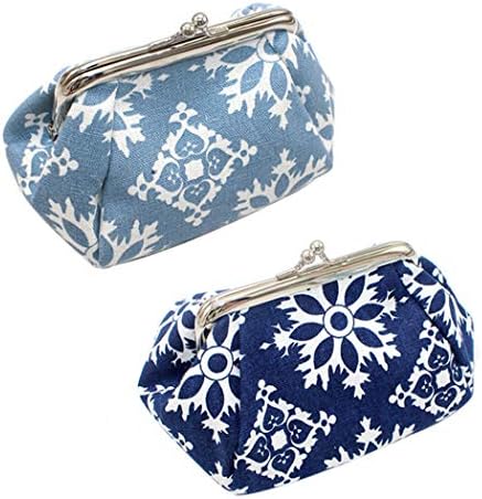Portamonete Vintage A Scatto - Set 2 Pezzi Floreale Blu Per Donna
