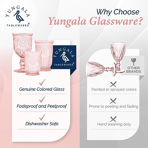 Yungala Pink Wine Glasses set of 6 pink goblets, dishwasher safe vintage pink glassware, pink drinking glasses for a baby shower, wedding, or fancy glassware for everyday. - Image 4