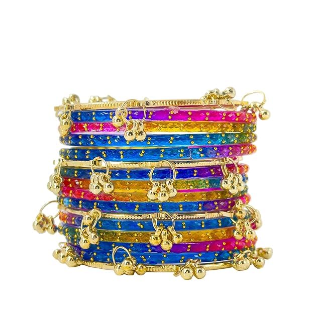 Buy BANGLESKART 16pc dark Multi Color Glass Bangles Set Viral Kashmiri ...