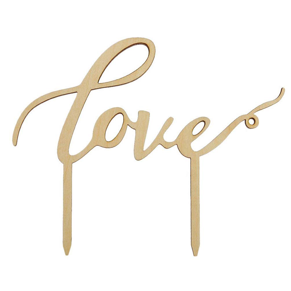 Rosenice Wood Color Love Cake Topper Wedding Engagement Cake Topper Decoration