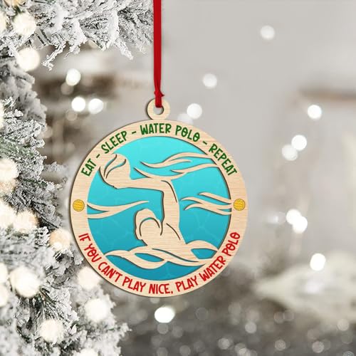 Water Polo Christmas Ornament, Water Sport Wooden Ornament Decoration for Xmas Tree, Water Polo Gift for Men, Women, Christmas Birthday Keepsake Gifts for Sport Lovers, Fans, Players, Coach Boy Girl