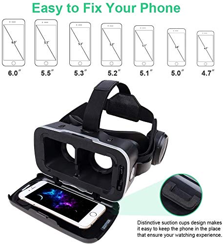Pansonite Vr Headset With Remote Controller[New Version], 3D Glasses Virtual Reality Headset For Vr Games & 3D Movies, Eye Care System For Iphone And Android Smartphones #TOP6