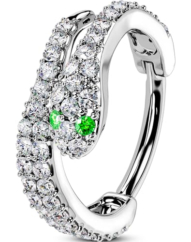 OUFER 16G Serpiente Helix Piercings Silver Chirurgenstahl 8 10 12mm Rook Tragus Conch Piercing Ring Clicker Hoop Daith Snug Kcartílago Ohrpiercing Cartilage Earring Nasenring Körperschmuck, 16G/1.2 mm