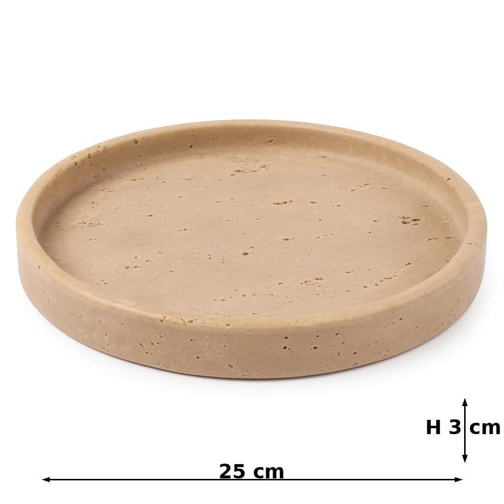 Kalu creations ROTONDI okrągły talerz z naturalnego trawertyna Ø 25 cm | elegancka dekoracja do domu, łazienki, kuchni | schowek, taca, podstawa świecy