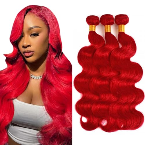 Red Human Hair Bundles Fire Red Body Wave Bundles Brazilian Virgin Remy Hair 3 Bundles 22 24 26 Inch Soft And Shiny Burgundy Hair Weave