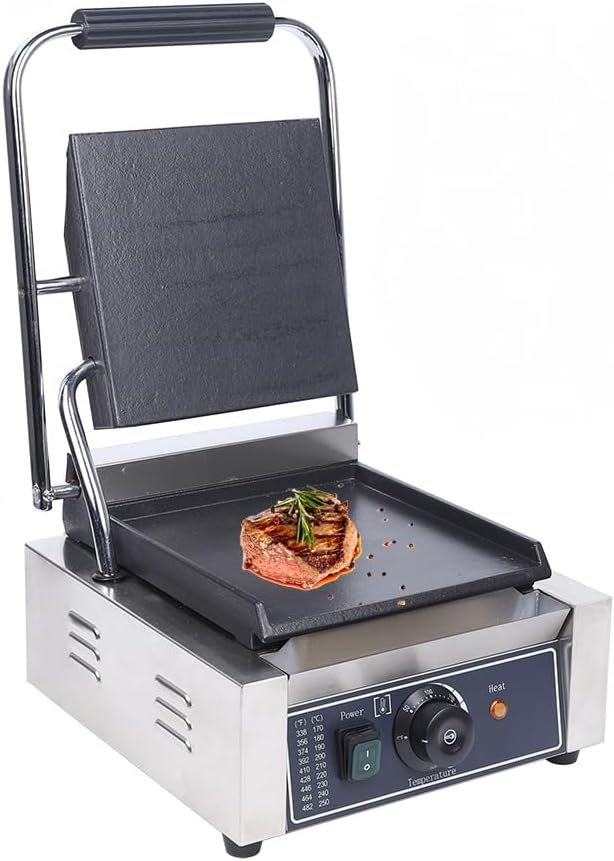 Panini Press Grill, 1800W Commercial Stainless Steel Sandwich Maker Dual-Sided Electric Sandwich Machine with 122-572°F Adjustable Temperature Control & Non-Stick Surfaces for Hamburger Steak Bacon