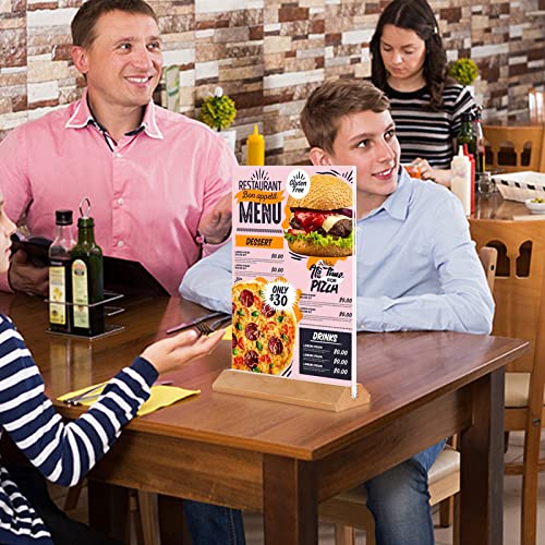 Dungu Acrylic Sign Holder 8.5 X 11 - Clear Table Signs Stand With Wooden Base, Double Sided Menu Display Stand Plastic Flyer Holders 3 Pack #TOP6