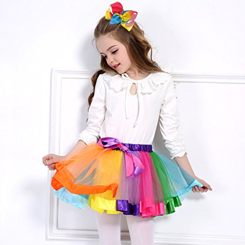 Bgfks Layered Ballet Tulle Rainbow Tutu Skirt For Little Girls Dress Up With Colorful Hair Bows (Rainbow,4-8X) #TOP3