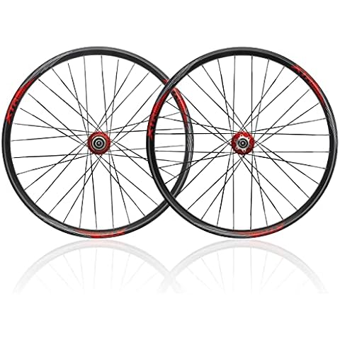 RUJIXU Mountain Bike Wheelset 26 inch 27.5" 29" Disc Brake MTB Wheel QR Bicycle Rim Sealed Bearing Double Wall Rims for 8/9/10/11 Speed Cassette Freewheel 2015g (Color : Red, Size : 26in) Cover