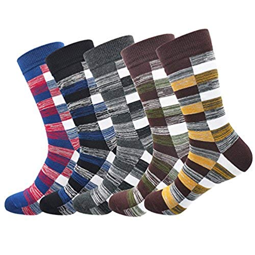 Men's Dress Socks Cotton Dress Socks for Men 5 Pack Fashion Argyle Patterned Style Socks & Striped Business Comfy Socks (Stripe 5pack)