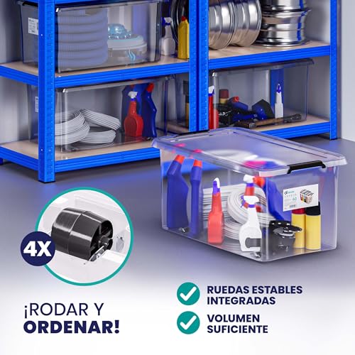 Miniatura 3 de Deuba 4x Cajas De Almacenamiento 60l Tapa Clips De Cierre Transparentes Almacenaje Juguetes Ruedas Apilable
