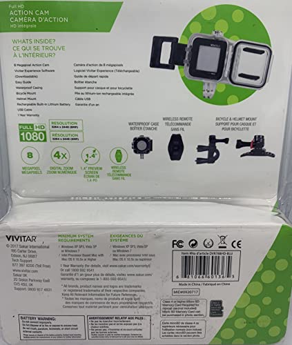 Vivitar Action Camera Dvr788-Blu Full Hd 1080P 8 Mp Waterproof Wireless Remote #TOP1