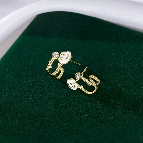 Pendientes Camelia de plata esterlina SLUYNZ con acabado earcuff oro 5