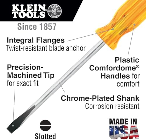 Klein Tools BD306 5/16-Inch Flat Head Screwdriver with Keystone Tip, Made in USA, 6-Inch Square Shank and Comfordome Handle image 4