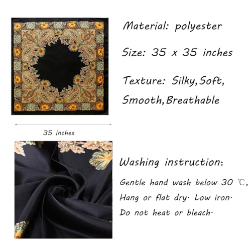 35x35 Inch Large Square Scarf 2PCS Fashion Scarves Silk Feeling Hair Scarf Wrapping Scarfs Night Sleeping Headscarf4