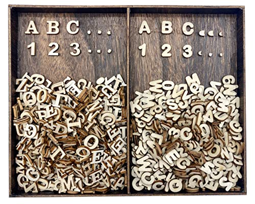 Cregugua 592 Pieces 1/2 Inch Mini Wooden Alphabet Letters and Unfinished Wood Numbers with Rustic Storage Tray for Scrapbooking DIY Crafts Homemade Gifts