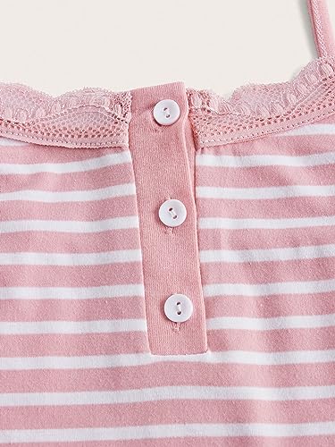 SOLY HUX Women's Striped Lace Trim Cami Crop Top Button Front Spaghetti Strap Y2k Tops3