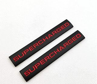 2Pcs 3D Raised Supercharged Logo Car Emblem Premium Auto Badge Rear Trunk Sticker Side Fender Decal (Black red)