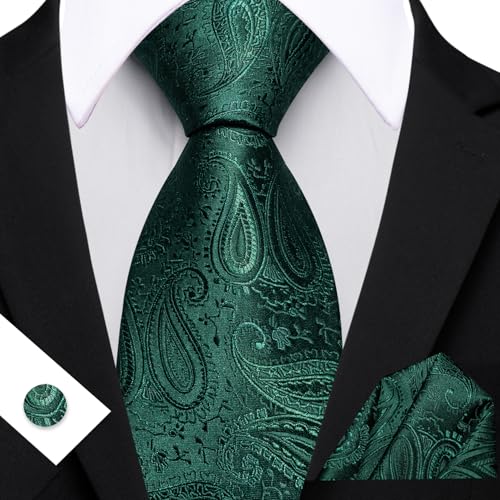 Image of Barry.Wang Men Ties Paisley Woven Silk Necktie Set with Pocket Suqare Cufflinks Formal