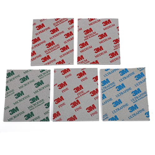 Hecho con 3 M Soft Pads,5 Unidades,Esponja abrasiva,Almohadilla de Lijado,y Pulido,molido húmedo o seco,de Espuma, Lavable y Reutilizable, Grano:Medium,Fino,Superfino,Ultrafino,Microfino
