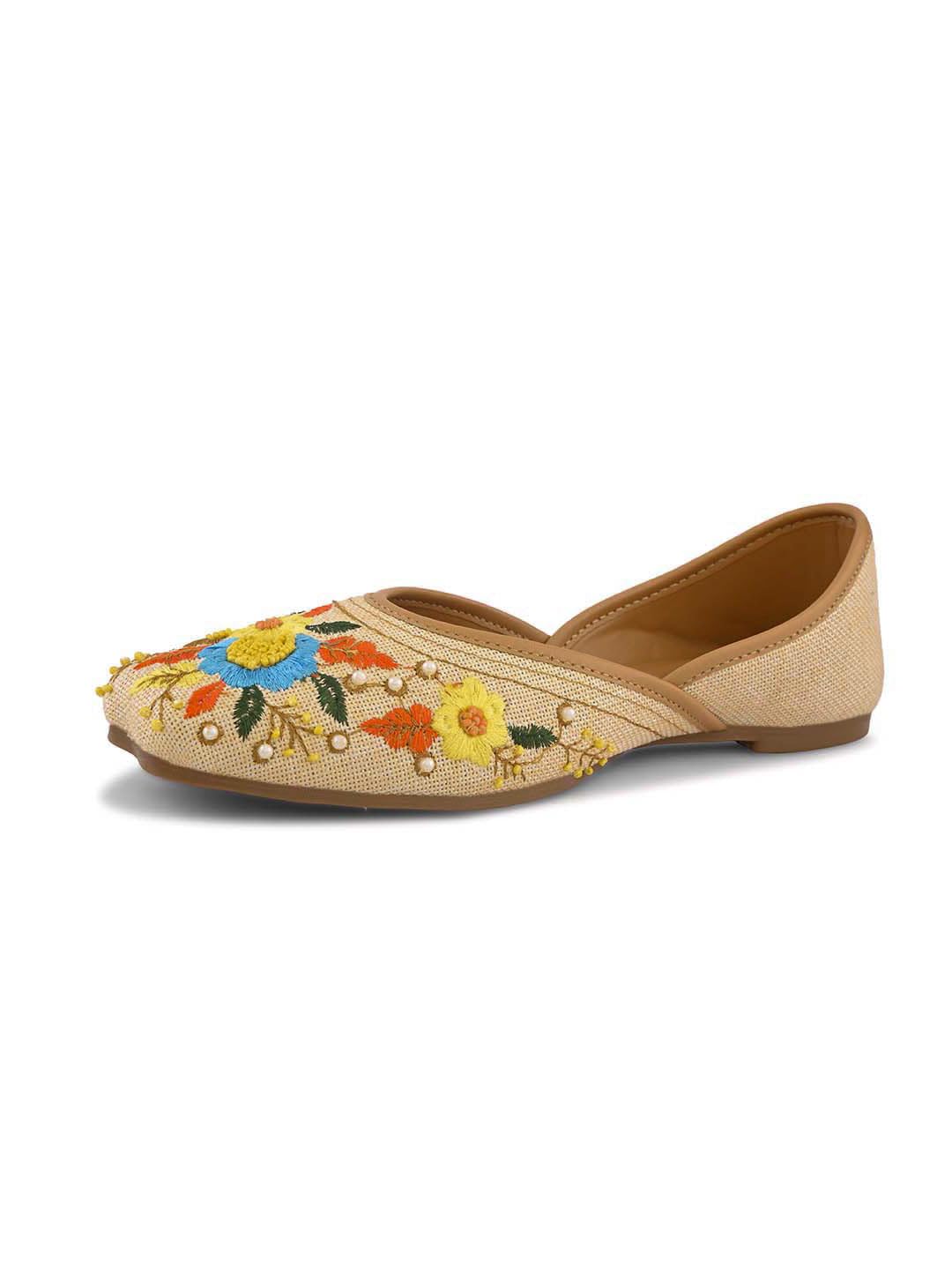 Women’s Embroidered Ethnic Slip-On Flats with Floral Threadwork and Pearl Detailing | Soft Cushioned Insole | Lightweight Comfortable Traditional Juttis for Girls & Women-image-49