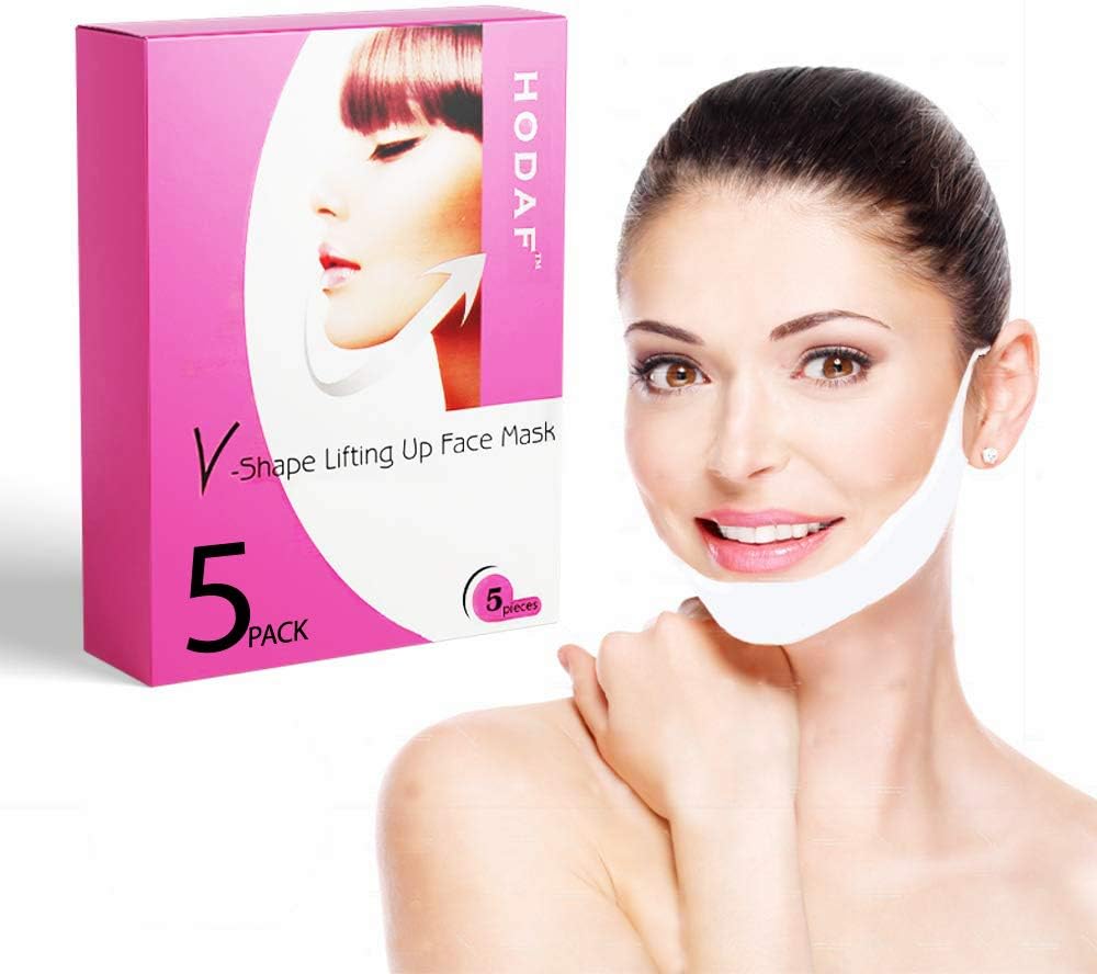 V-Shape Chin Mask - Anti-Age Face Slimming Lifting Patch - Double Chin Neck Zone Fat Reducer - V-Line Anti Wrinkle Firming Moisturizing Tape Mask - Chin Care Tightening Band - Pack of 5 Masks