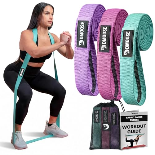 Image of DMoose Fitness Fabric Resistance Bands for Full Body Exercises - Non-Slip Thick Cloth Stretch Band for Squats, Lunges & Bicep Curls - Long Resistance Bands for Working Out - Booty Band for Men & Women