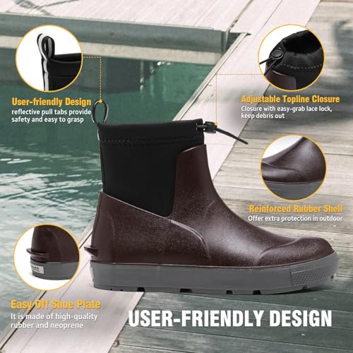 (Size 7) Deck Boots For Men Anti-Slip, Waterproof Ankle Rain Boots, Rubber Outdoor Fishing Footwear, Chelsea Garden Work Water Shoes2