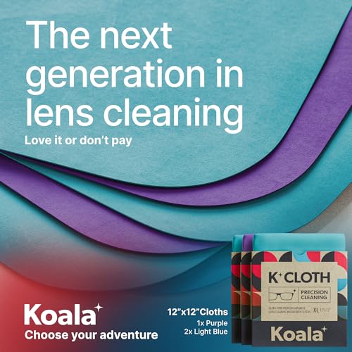 Image of Koala Lens Cleaning Cloth | Japanese Microfiber | Glasses Cleaning Cloths | Eyeglass Lens Cleaner | Eyeglasses, Camera Lens, VR /AR Headset, and Screen Cleaning | Blue & Purple (Pack of 3)