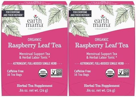 Earth Mama Organic Red Raspberry Leaf Tea | Labor Prep & Menstrual Support Herbal Tea, Pregnancy & Postpartum Care Recovery | 32 Teabags | Caffeine Free & Non-GMO