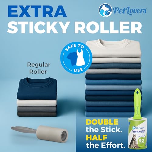 Image of PetLovers Extra Sticky Lint Roller Mega Value Set 450 Sheets for Pet Hair Removal and Clothes, Dog and Cat Lint Remover 5 Pack Green