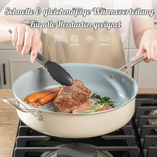 Coicur Bratpfanne 30cm，Pfanne mit Deckel Antihaft-Keramikpfanne, Induktion mit Edelstahlgriff und Deckel PTFE‑frei / PFOA‑frei / PFAS‑frei… – Ansicht 4