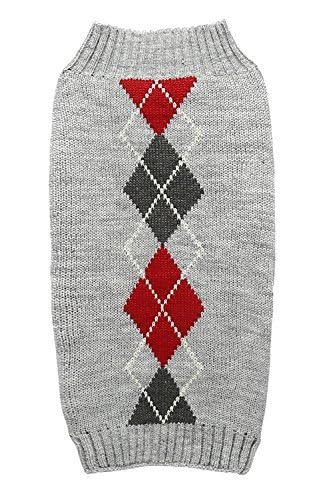Alemon Grey Argyle Knit Pet Sweaters Clothes for Small Dogs, Classic Gray X-Small (XS) Size