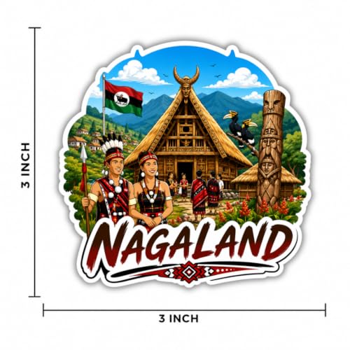 Image of Nagaland Theme Souvenir Wooden Fridge Magnet for Refrigerator - Printed Fridge Magnet for Kitchen & Fridge Decor | Perfect Souvenir Gift | Fridge Decoration | Size 3x3 Inches | Pack of 1