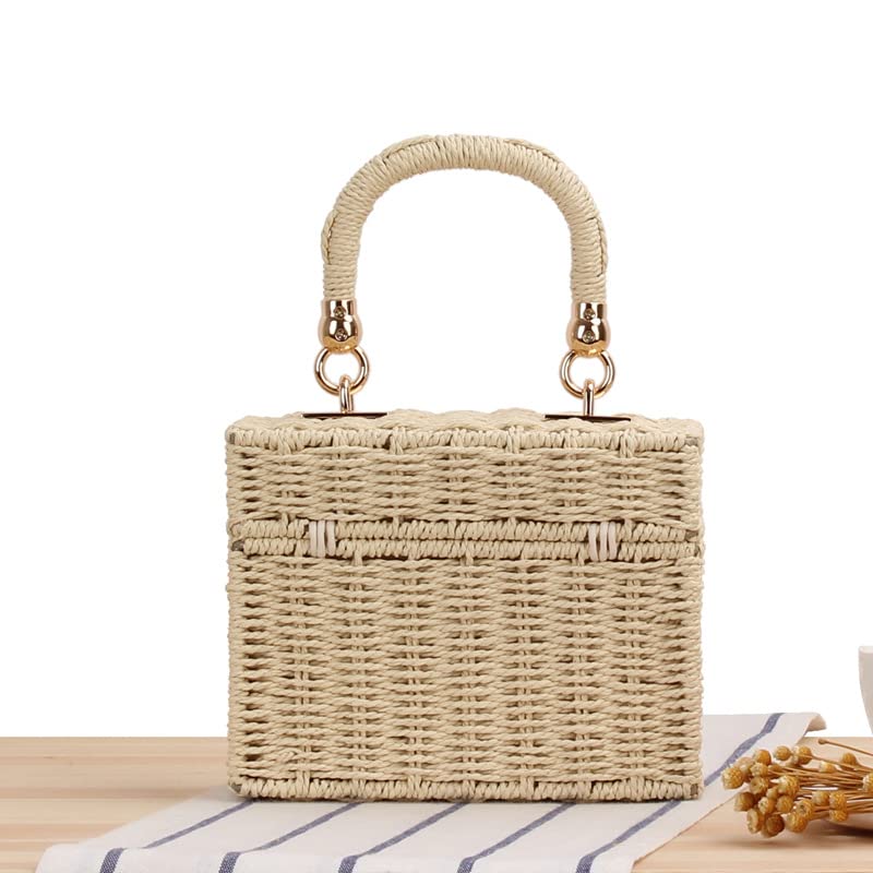 FUNSEED Small Square Box Summer Beach Straw Bag for Women, Fashion Handmade Woven Crossbody Bag Handbag for Vacation4