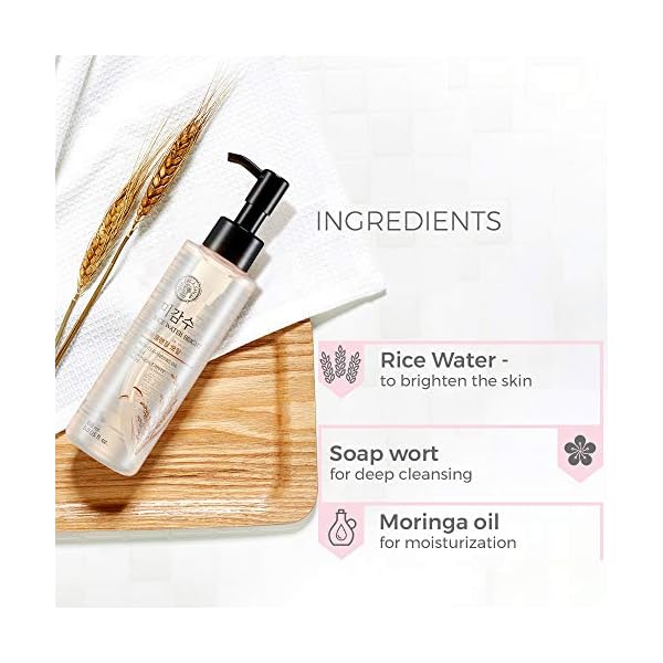 The Face Shop Rice Water Bright Light Facial Cleansing Oil, Daily Makeup Remover, Oil Cleanser, Vegan, Korean Skin Care with Jojoba Oil, Face Wash for Sensitive, Normal & Oily Skin, Face Pore Cleanser