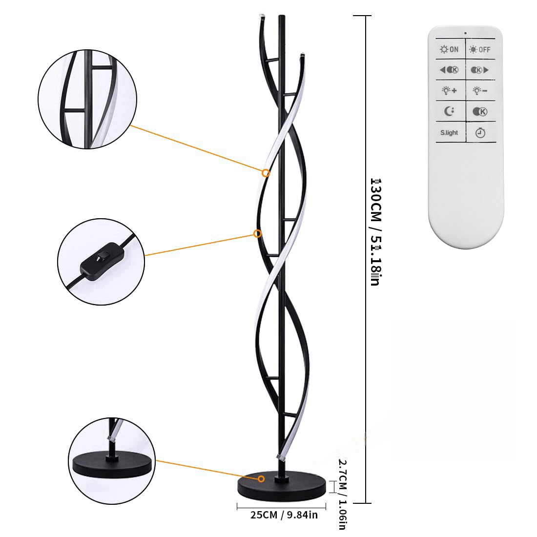 Dimmbare LED Stehleuchte, Wohnzimmer Stehleuchtes,moderne Spiral Design 30W Wohnzimmer Lampe mit Fernbedienung,Wohnzimmer,Schlafzimmer und Büro