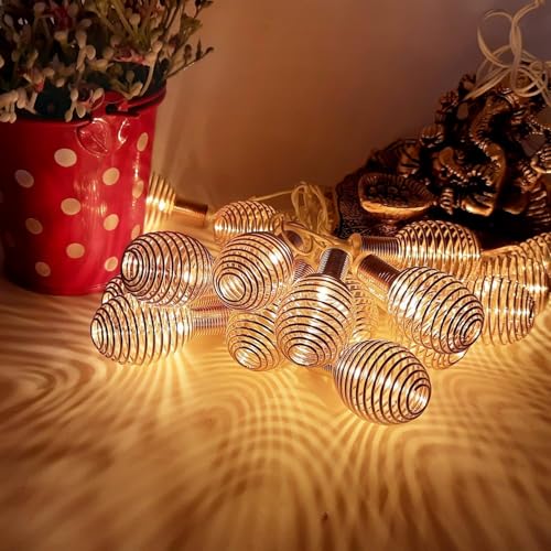 Image of Xenith 14 LED Decorative Spring Bulb Shape Golden Metal String Lights Fairy Lights Decorative Lights for Diwali Christmas Home Marriage New-Year Decoration Lighting (Warm White, 3.5 Meter)