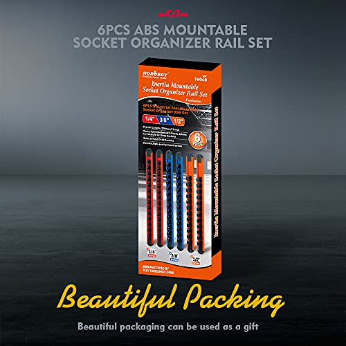 Horusdy 6Pc 360° Swivel Abs Socket Organizer, 1/4-Inch X 28 Clips, 3/8-Inch X 28 Clips, 1/2-Inch X 24 Clips, Premium Quality Socket Holders #TOP1