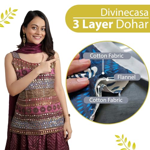 Image of Divine Casa 120 GSM Glace Cotton Reversible Dohar Single Bed Size | Jaipuri Printed Blanket | Soft Lightweight AC Summer Rajai Quilt (Grey and Yellow, 140 x 210 CM)| TC - 120