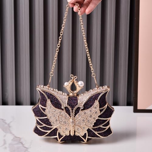 Sac de soirée fleur papillon sac à main épaule violet pour cocktail et mariage - 5